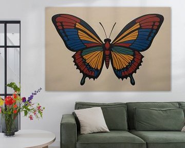 Portrait d'un papillon coloré sur De Muurdecoratie