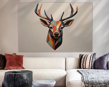 Portrait d'un cerf coloré sur De Muurdecoratie