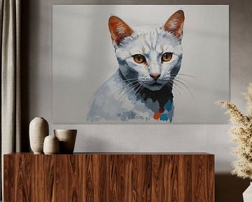Portret witte kat van De Muurdecoratie
