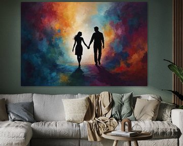 Man en vrouw kleurrijk schilderij van De Muurdecoratie