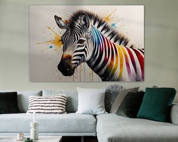 Colourful zebra portrait by De Muurdecoratie