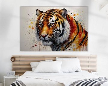 Tiger with red and orange by De Muurdecoratie