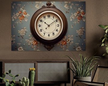 vieille horloge murale vintage sur le mur avec papier peint rétro sur Animaflora PicsStock