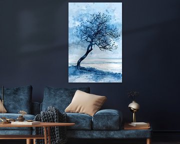 Delfts Blauw Schilderij | Boom Schilderij van AiArtLand