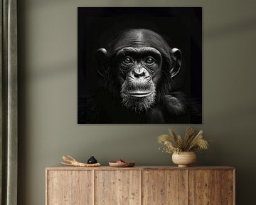 black-and-white portrait of a monkey