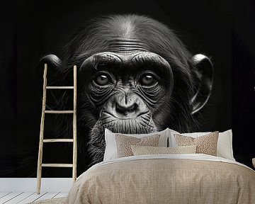 black-and-white portrait of a monkey by Margriet Hulsker