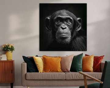 black-and-white portrait of a chimpanzee monkey by Margriet Hulsker