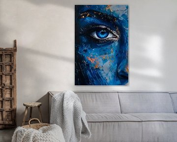 Painting Women's Face | Modern | Blue Painting by AiArtLand