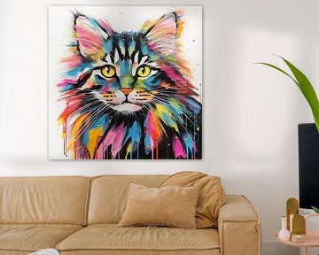 Portrait de chat avec des coups de pinceau colorés sur ARTemberaubend