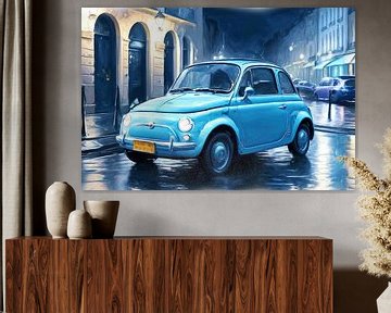 Lichtblauwe Fiat 500 van DeVerviers