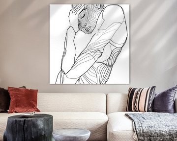 Portret van een vrouw in zwarte lijn van Vlindertuin-Art