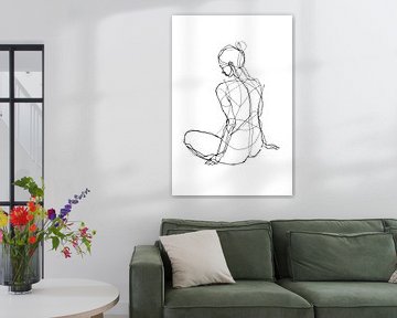 Nude female portrait in line drawing by Vlindertuin Art