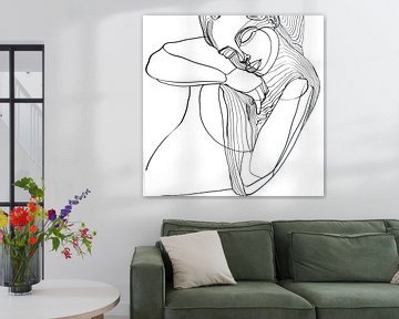 Minimalistisch vrouwen portret in lijn van Vlindertuin-Art
