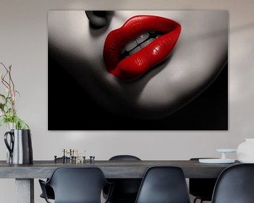 Rote Lippen aus nächster Nähe, Schwarz-Weiß-Fotografie von Animaflora PicsStock