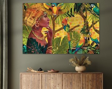 African Lady with Parrots and Poetry van Karen Nijst