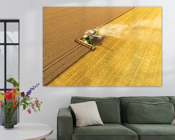 Combine harverster harvesting wheat during summer seen from above by Sjoerd van der Wal Photography