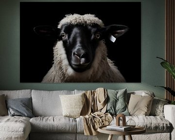 Portrait d'un mouton avec un fond noir sur Animaflora PicsStock