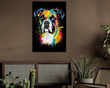 Psychedelische Boxer Dream - Kleurrijk hondenportret van Poster Art Shop