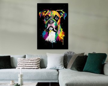 Boxer in kleurenharmonie - Dynamisch hondenportret in neon van Poster Art Shop