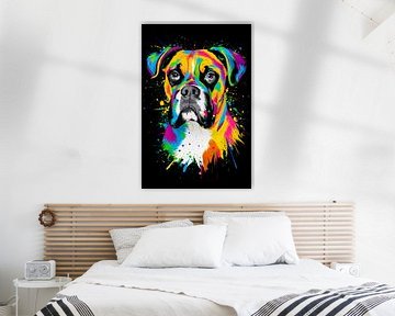 Kleurenspektakel boxer portret - expressieve muurkunst voor hondenliefhebbers van Poster Art Shop