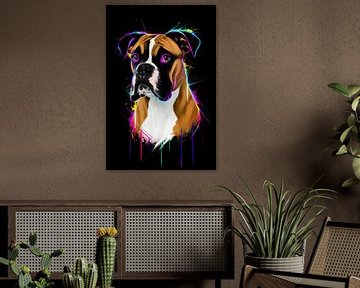 Pop Art Neo-Expressionistischer Boxer - Farbdynamik im Hundeporträt für Kunstliebhaber von Felix Brönnimann