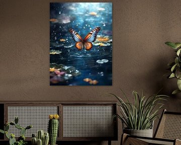Vlinder vliegt boven het water van Patrick Dumee