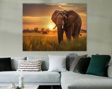Éléphant majestueux au coucher du soleil sur Patrick Dumee