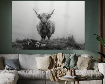 Schotse Hooglanders Mystieke zwart-wit fotokunst voor natuurliefhebbers van Felix Brönnimann