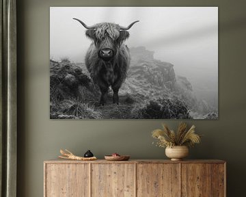 Scottish Highland cattle Mystical black and white photo art for nature lovers by Felix Brönnimann