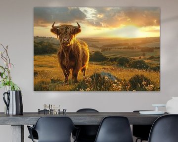 Schots hoogland vee in heidebloesem - Idyllisch natuurschilderij voor liefhebbers van landelijke schoonheid van Felix Brönnimann