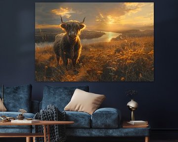 Schots hoogland vee in heidebloesem - Idyllisch natuurschilderij voor liefhebbers van landelijke schoonheid van Felix Brönnimann