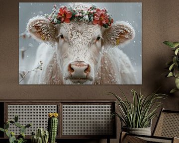 Bloemenpracht in het Zwarte Woud: koe met bloemenkrans - Levendige fotografie voor liefhebbers van het platteland van Felix Brönnimann