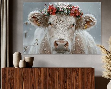 Bloemenpracht in het Zwarte Woud: koe met bloemenkrans - Levendige fotografie voor liefhebbers van het platteland van Felix Brönnimann