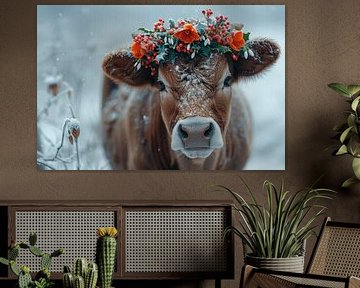 Bloemenpracht in het Zwarte Woud: koe met bloemenkrans - Levendige fotografie voor liefhebbers van het platteland