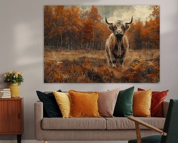 Herfsttijger: Majestueus hooglandvee omringd door herfstkleuren van Poster Art Shop