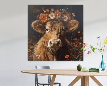 L'élégance de la Forêt-Noire : Vache avec décoration florale - Une photographie de charme pour une maison rustique sur Felix Brönnimann