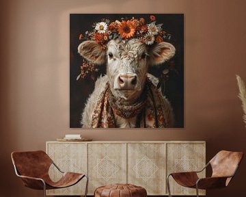 L'élégance de la Forêt-Noire : Vache avec décoration florale - Une photographie de charme pour une maison rustique sur Felix Brönnimann