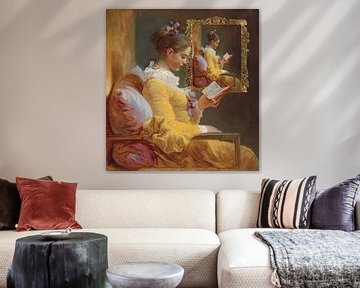 Lezend meisje, Jean-Honoré Fragonard - met schilderij van Digital Art Studio