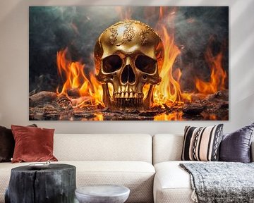 Goldener Totenkopf Schädel mit Feuer von Mustafa Kurnaz