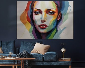 Portrait coloré d'une femme sur De Muurdecoratie