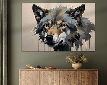 Gezicht wolf schilderij van De Muurdecoratie