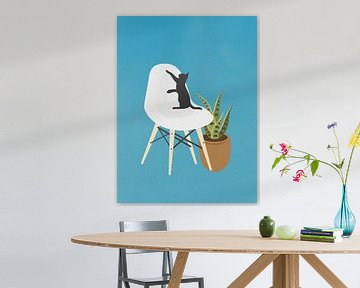 Minimal art van een kat op een eenvoudige stoel van RickyAP