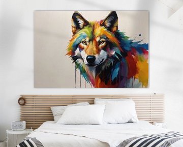 Loup à la fourrure colorée sur De Muurdecoratie