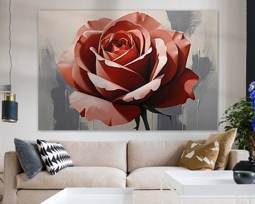 Rote Rose mit grauem Hintergrund von De Muurdecoratie
