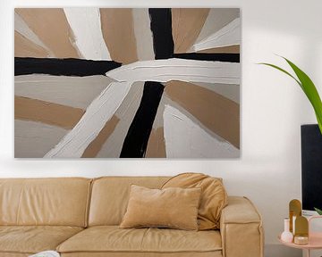 Beige zwart wit abstract van De Muurdecoratie