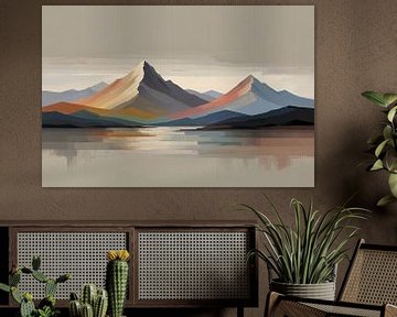 Paysage de montagne abstrait avec des nuances colorées sur De Muurdecoratie