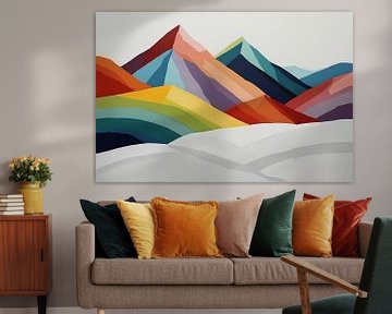 Montagnes colorées sur fond blanc sur De Muurdecoratie