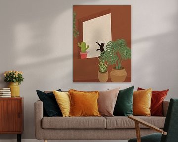 Minimal art van een kat met een plant in een kamer van RickyAP