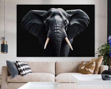 Elefant mit schwarzem Hintergrund von De Muurdecoratie