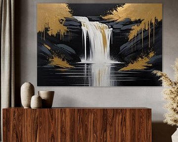 Wasserfall mit Schwarz und Gold von De Muurdecoratie
